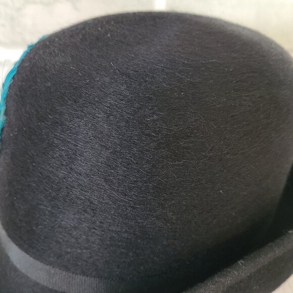 Vintage Henry Pollak Wool Hat New York Melange Feathers Soleil Soie Black
